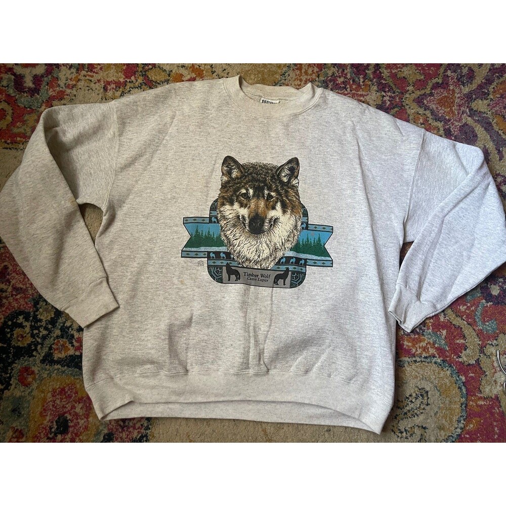 Vintage Timber Wolf Canis Lupus Crew Sweatshirt  Grey Lee Sweats Animal Nature
